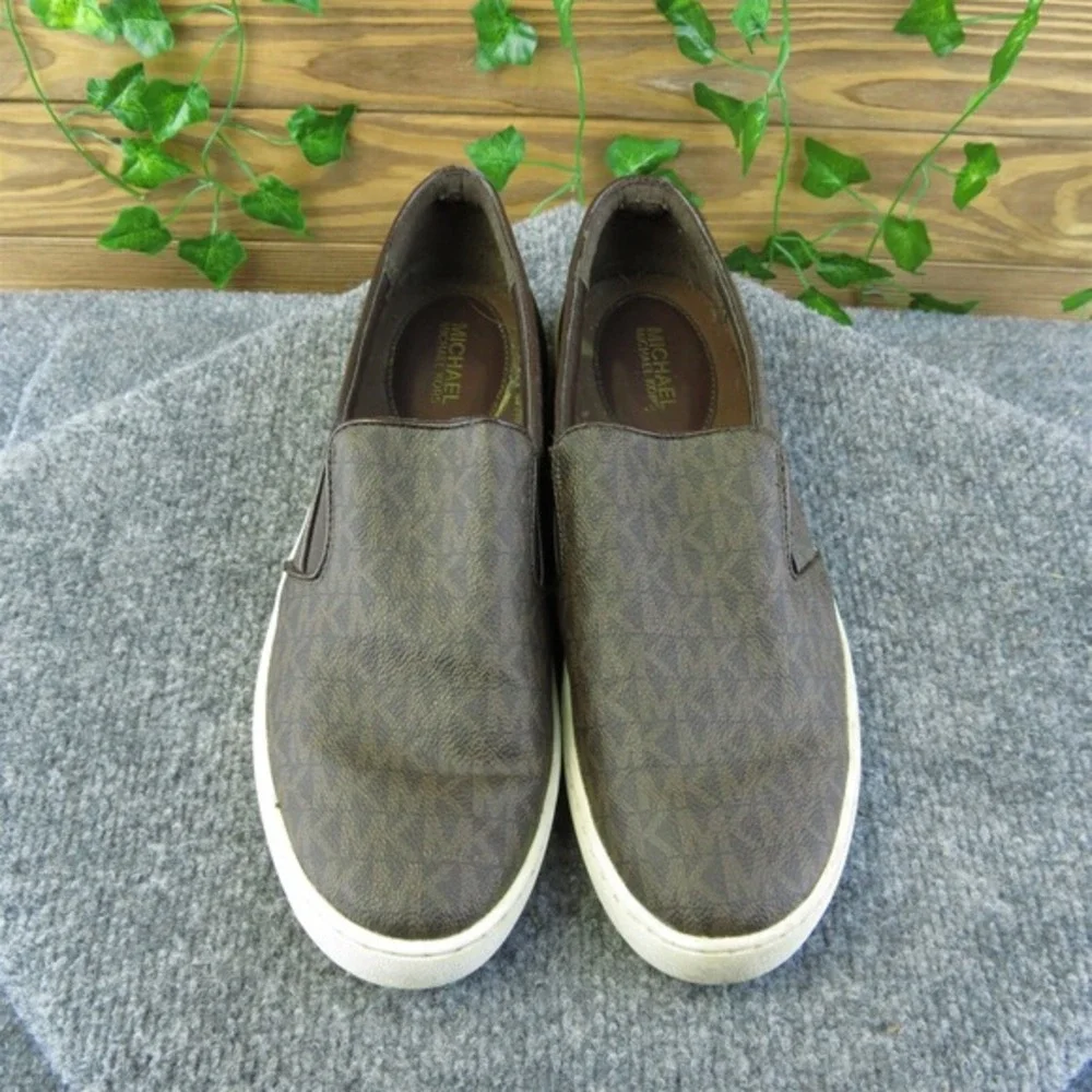 MICHAEL KORS Keaton Women's Logo Print Coated Canvas Slip On Sneakers Brown US 9